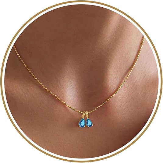 Birthstone Necklace for Women Dainty Gold Necklace with 2 Birthstone Christmas Stocking Stuffers Teen Girl Gifts Trendy Stuff Birthday Gift Moms 2025 Graduation Gift Adjustable Anniversary Jewelry for Daughter Girlfriend Friend