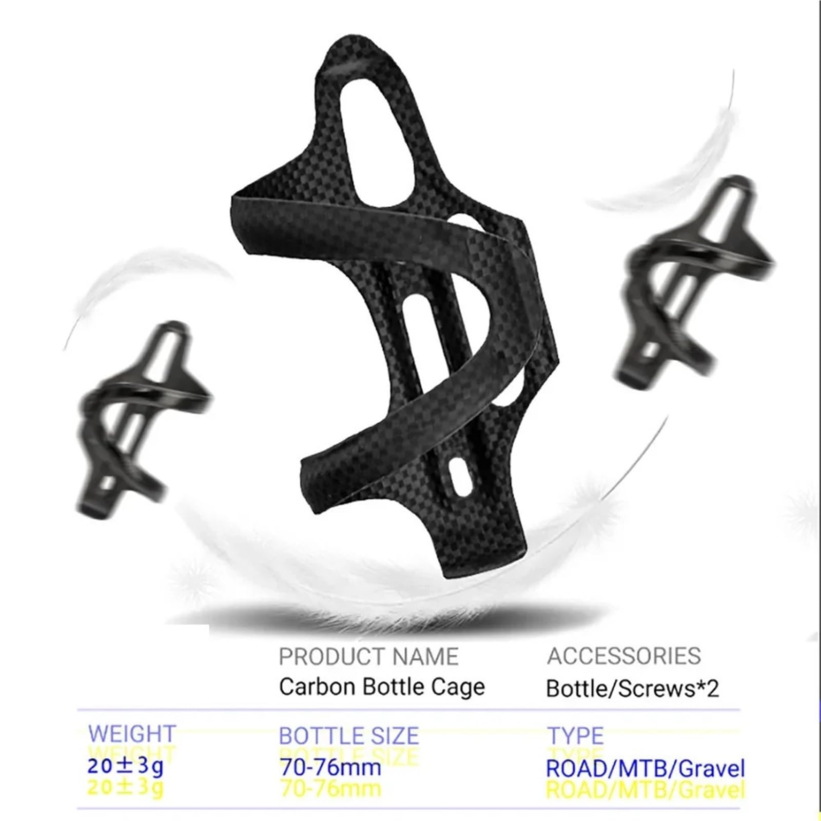 Genérico Jaula De Botella De Agua De Bicicleta Ultraligera De Fibra De Carbono, Soporte Ligero For MTB Road 2PCS