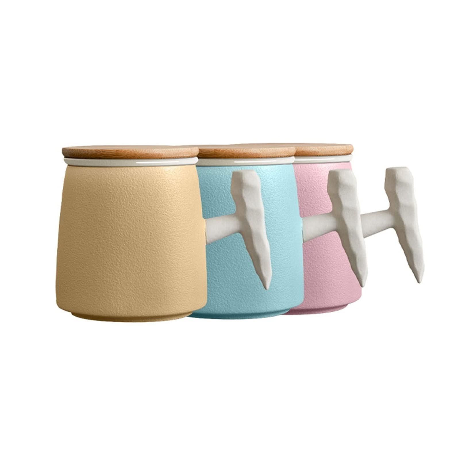 Taza de café, Taza de té, Taza de Oficina, Taza para el hogar, Taza nórdica de Oficina, Mango de Madera con Tapa, Taza de Agua para Pareja, Taza de cerámica Retro (B)