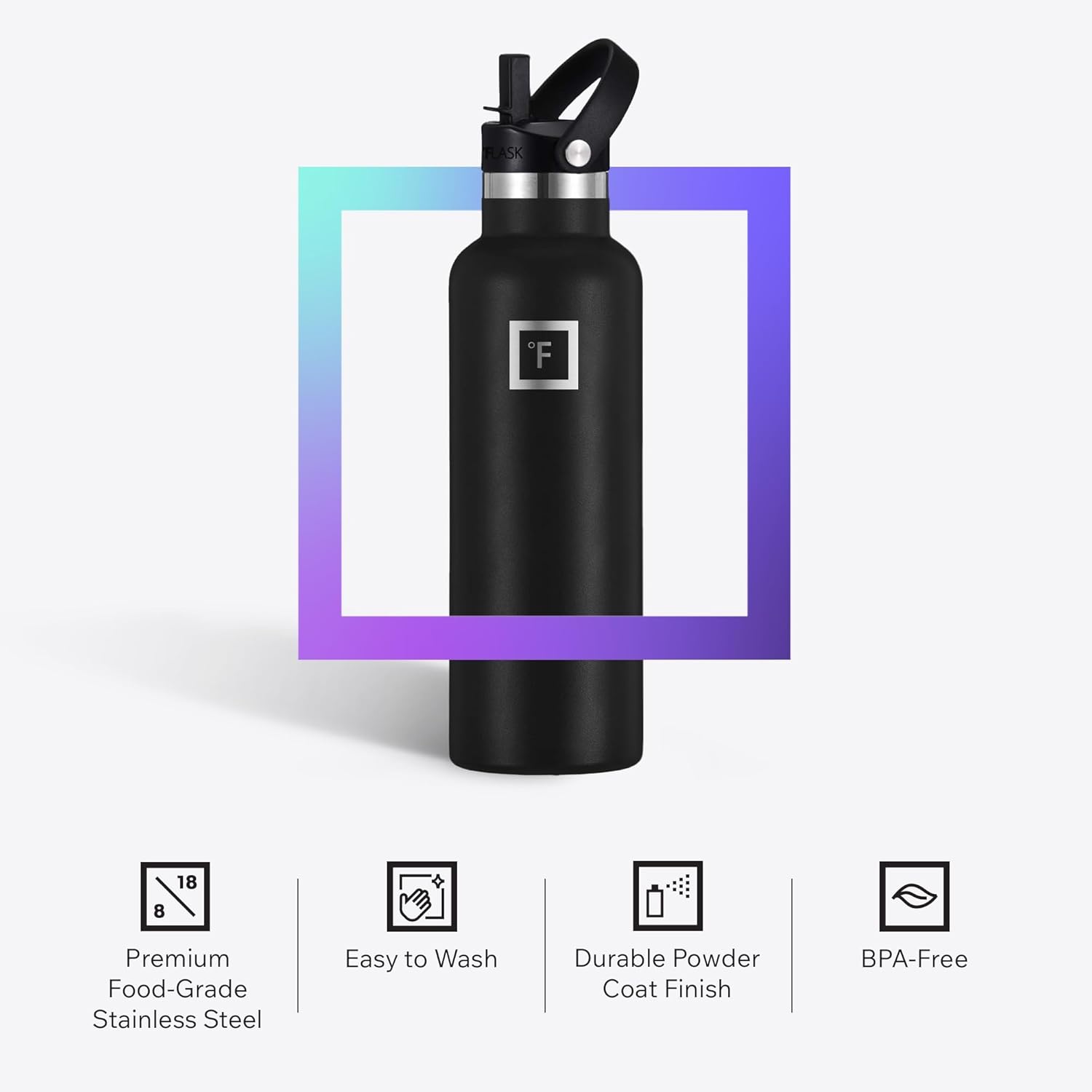 IRON °FLASK Camping & Hiking Hydration Flask with Straw, BPA-Free Insulated Stainless Steel Sports Water Bottle - 32 oz Dark Night - Image 5