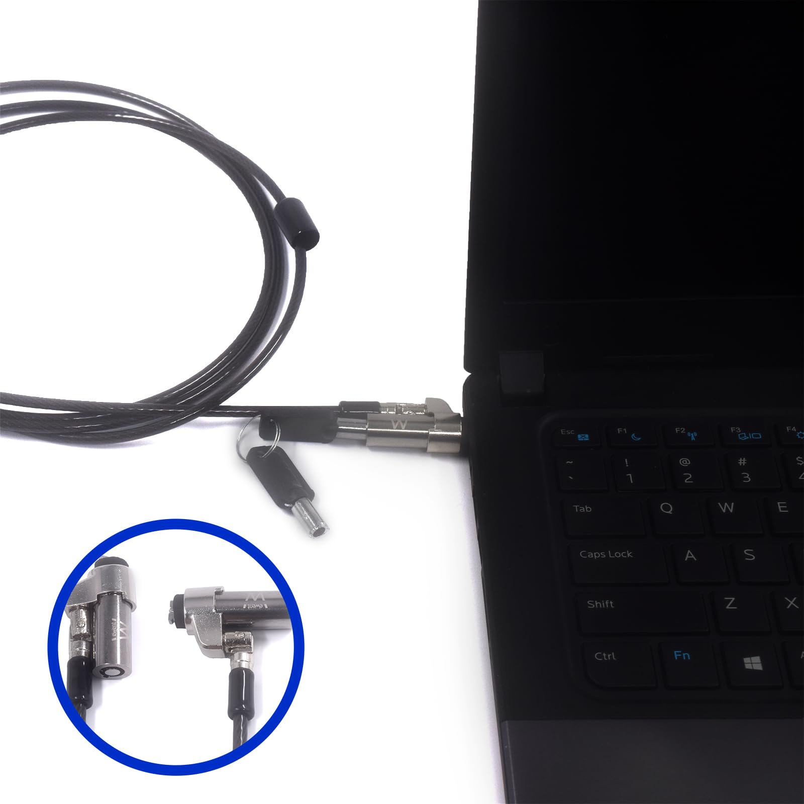 Ewent Kłódka do laptopa z kluczem NanoSaver, kabel zabezpieczający do laptopów, tabletów i smartfonów, z gniazdem nano, technologią blokady i odpornym na przecięcie, kablem ze stali węglowej, kabel