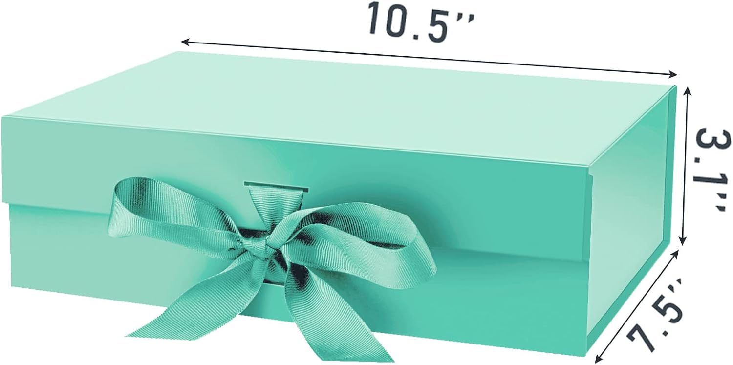 DaiJoob Gift Box with Lid for Presents 10.5×7.5×3.1 Inches with Ribbon and Magnetic Closure(1-Pack) (Robin Blue)