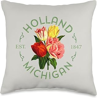 Holland Michigan Botanical Tulip Floral Women Girls Gardener Throw Pillow