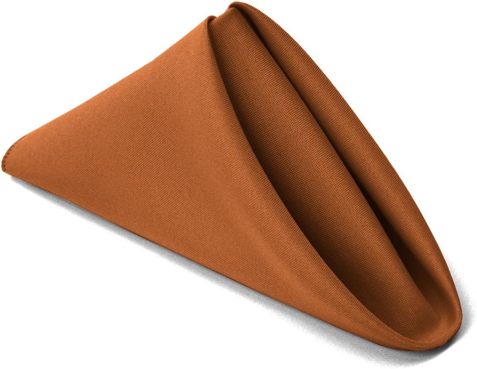 TableLinensforLess17"x17" Polyester Cloth Napkins, Set of 12 (Copper) | Easy-Care, No-Iron Finish, Superior Color Retention, Machine Washable