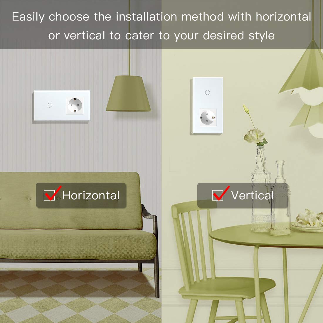 Interruttore Touch 1 Gang 1 Way 2 Way Touch Switch con Presa a Parete Standard Socket 3 Colori Pannello in Vetro 157mm Interruttore Luce Touch Interruttore A Parete Intelligente
