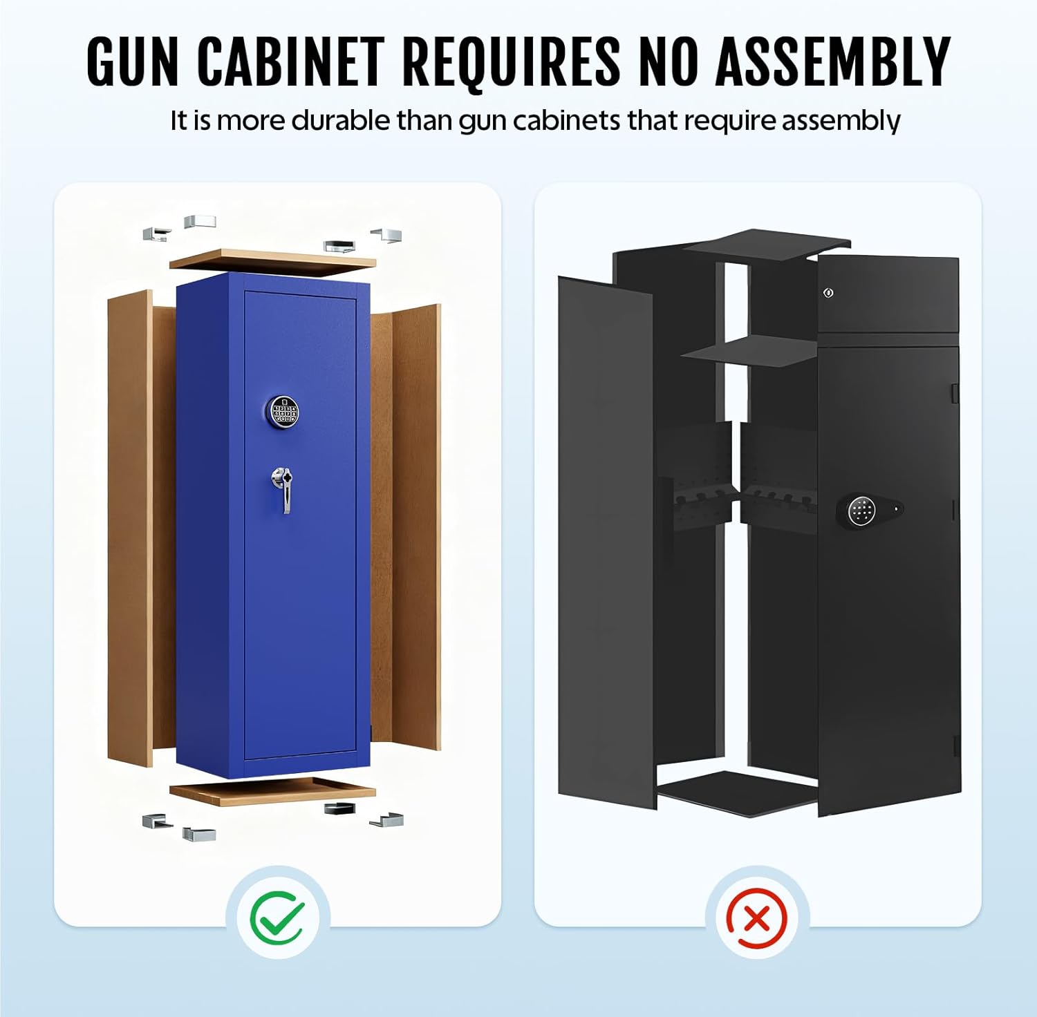 KAER 13-15 Biometric Gun Safe for Home Rifles and Pistols, Large Heavy-Duty Cabinet with Ammo Box, Shelf & Racks, No Assembly,Blue