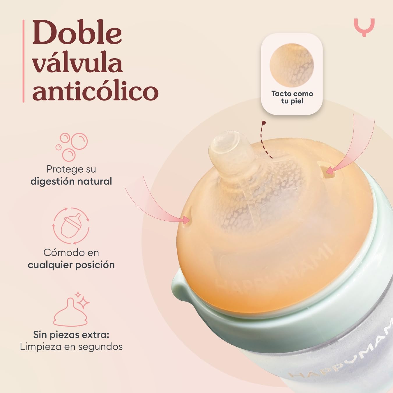 HappyMami, Set de 2 Biberones Personalizables, Tetina de Silicona Grado Alimentario, Doble Sistema Anticólicos, Apto para Lavavajillas, Calientabiberones, Para todo tipo de Lactancia