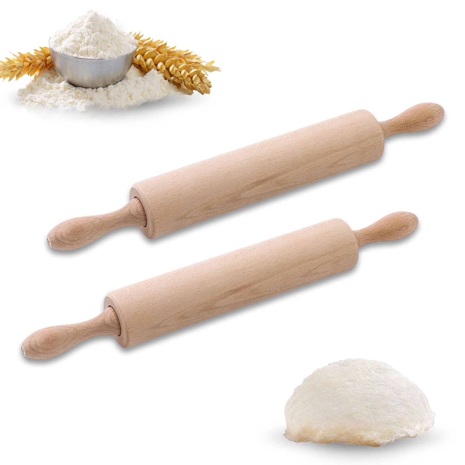 MerwDeeyt 2Pcs 360°Revolving Rolling Pin 46x5.5cm Wood Clay Roller