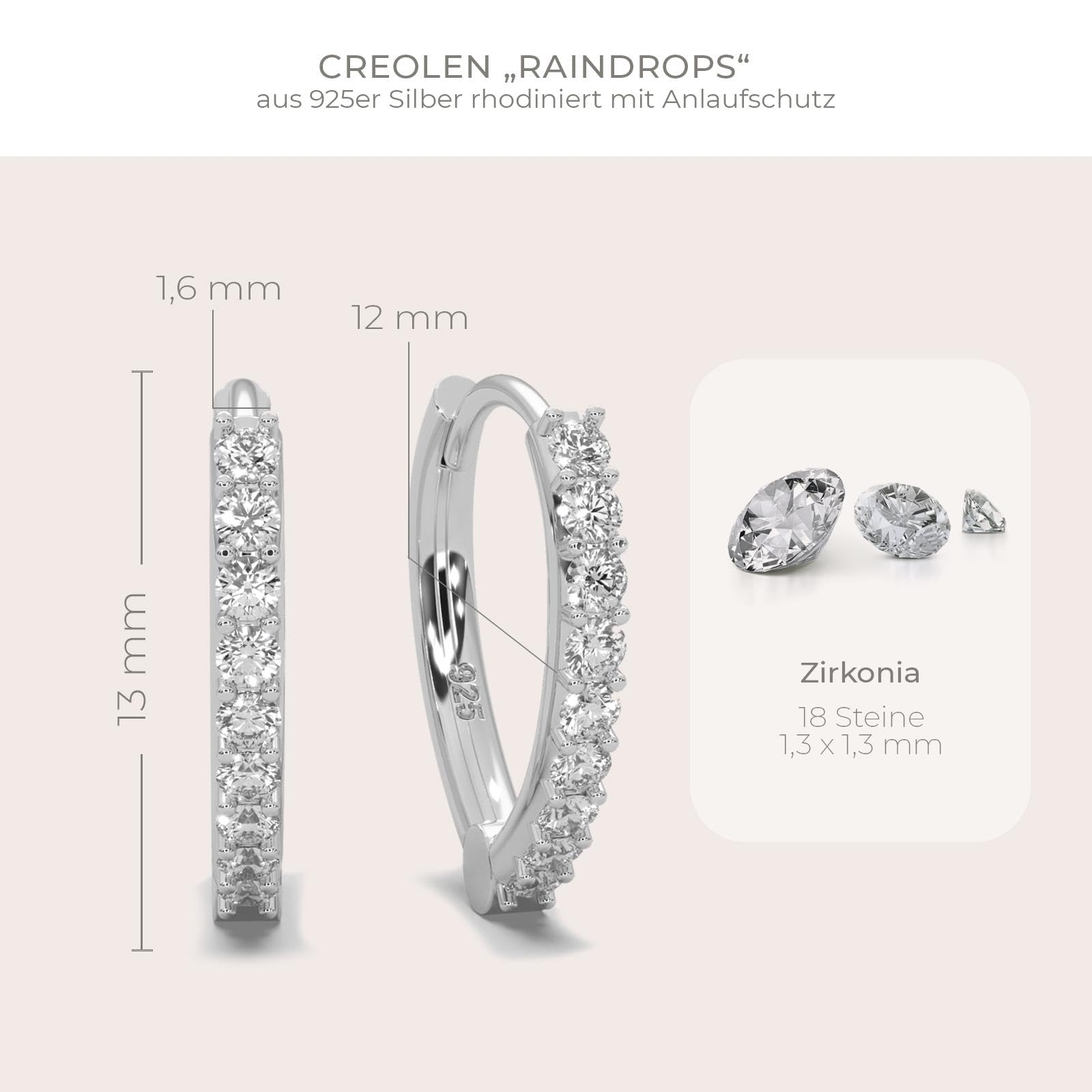 Creolen Silber 925 und Gold/Rosegold vergoldet Damen Ohrringe von AMOONIC | Kreolen klein in Tropfenform mit Zirkonia-Steinen, Schmuck Geschenk für Frauen Freundin Jahrestag Hochzeitstag Geburtstag
