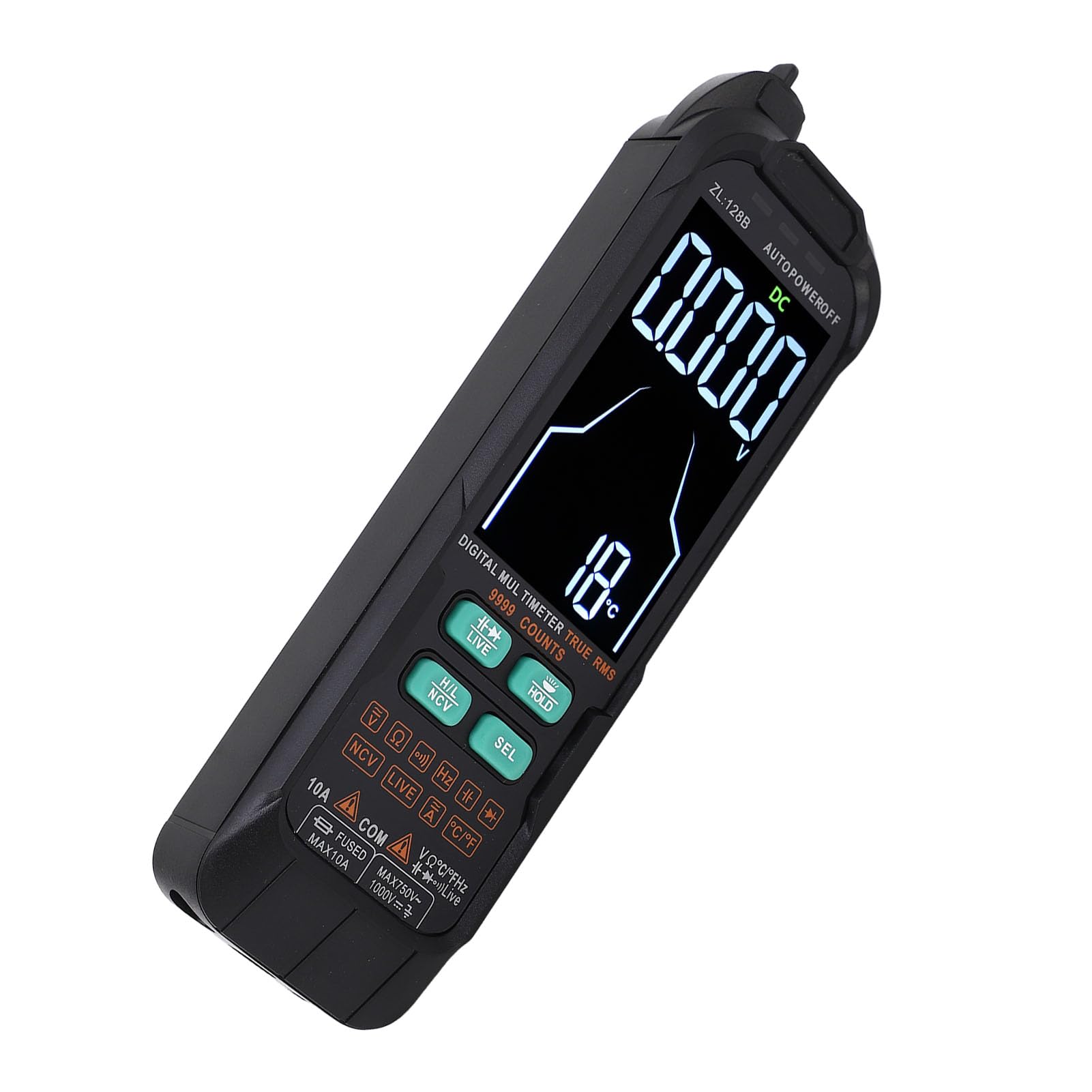 Digitales Multimeter, tragbar, großer Bildschirm mit Hintergrundbeleuchtung, 1000 mAh, Strom- und Spannungsmesser, 0–1000 V, automatischer Bereich, sichere schnelle Messung für