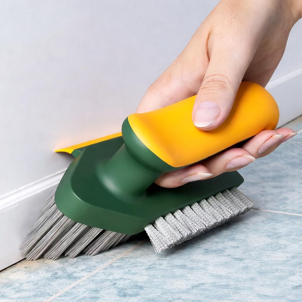 4-in-1 Cleaning Brush with Scraper for Tile Grout Floor Bathroom Kitchen Window Track Gap Cleaner Crevice Scrub Brush Hard Bristle Ergonomic Handle Multipurpose Cleaning Tool Green-image-33