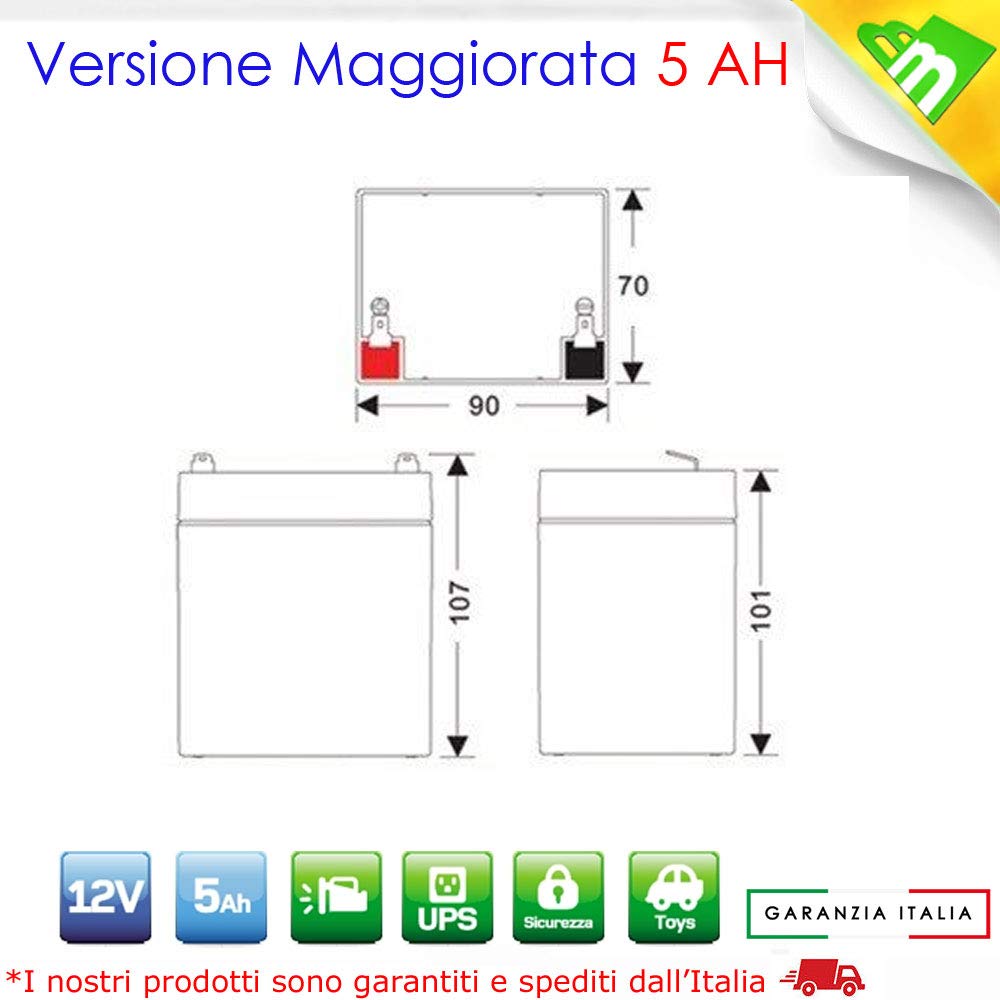 Batteria Ermetica ricaricabile al Piombo 12V 4,5Ah 5Ah con connettore F1 90 x 70 x 101