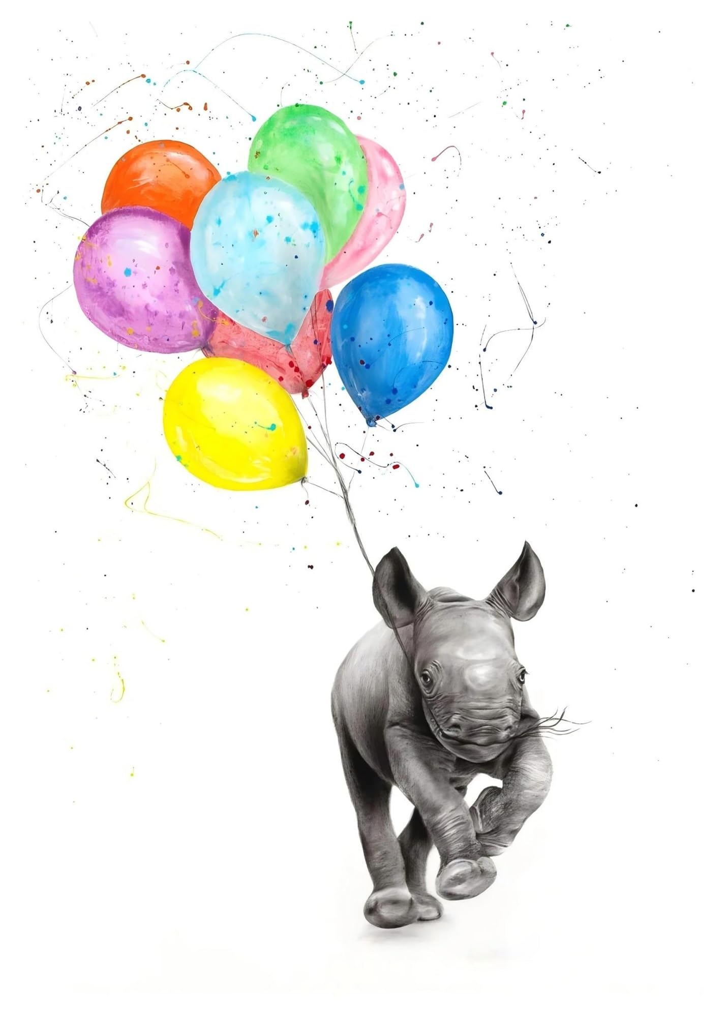 Tableau déco nature croquis d'animal et ballons colorés poster moderne 30x42cm