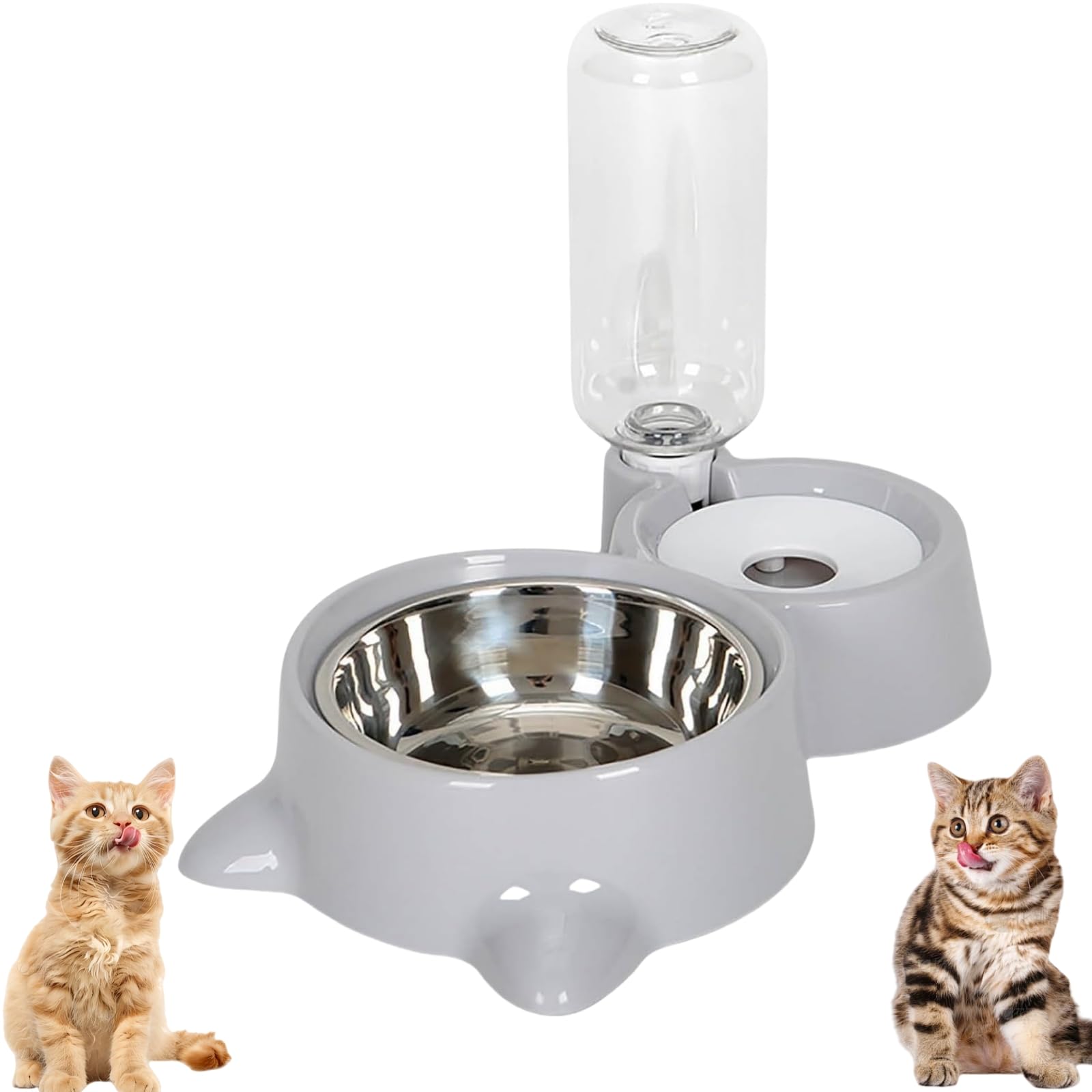 2-in-1 Cat Food and Water Bowl Set Dog Dish with Water Dispenser Double Dog Cat Bowls Automatic Water Dispenser Bottle No-Spill Pet Feeder Removable