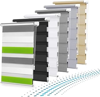 Doppia tenda avvolgibile con staffa a morsetto senza fori, per finestre, traslucida e oscurante, 60 x 220 cm, larghezza del tessuto circa 56 cm, colore: bianco, verde, grigio