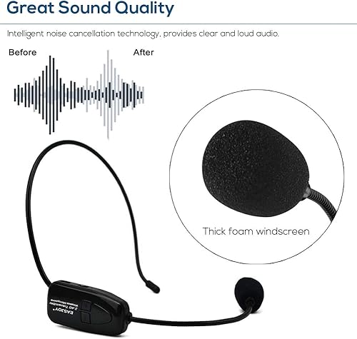 Miniatura 2 de Auriculares de micrófono inalámbricos 24 G con micrófono inalámbrico y micrófono 2 en 1 rango de 160 pies para amplificador de voz sistema PA