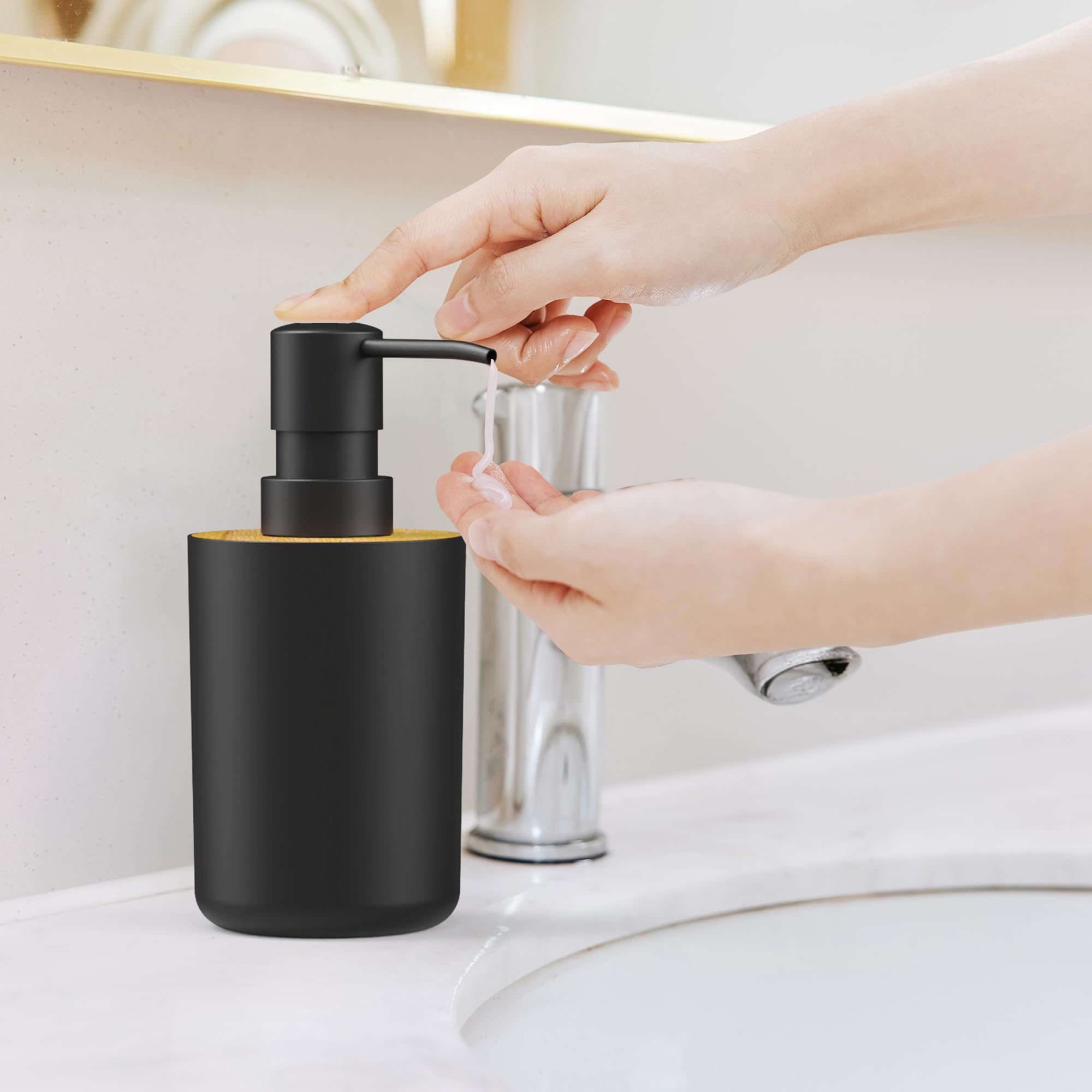 Soap Dispenser for Bathroom and Kitchen, 12oz Modern Minimalist Style Plastic matte black Empty Lotion Dispenser with Refillable Pump,Liquid Bottle for Hand Soap, Dish Soap,College Dorm Use