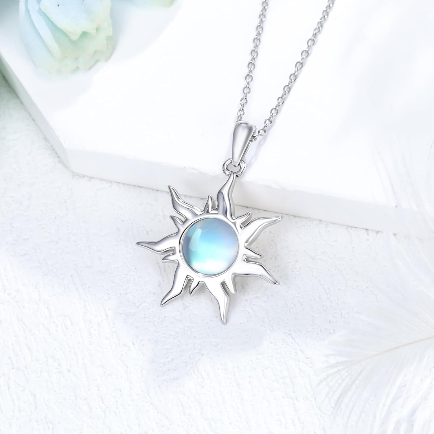 Sun Necklace for Women 925 Sterling Silver Moonstone Sun Pendant Ladies Jewelry Gifts - Image 3