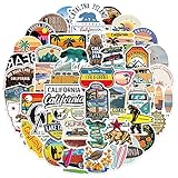 California Aesthetic Stickers, Cool Travel Stickers, 50PCS Hapiuen Waterproof Vinyl Stickers for Water Bottles, Laptop, Luggage, Teens Adults(CA)