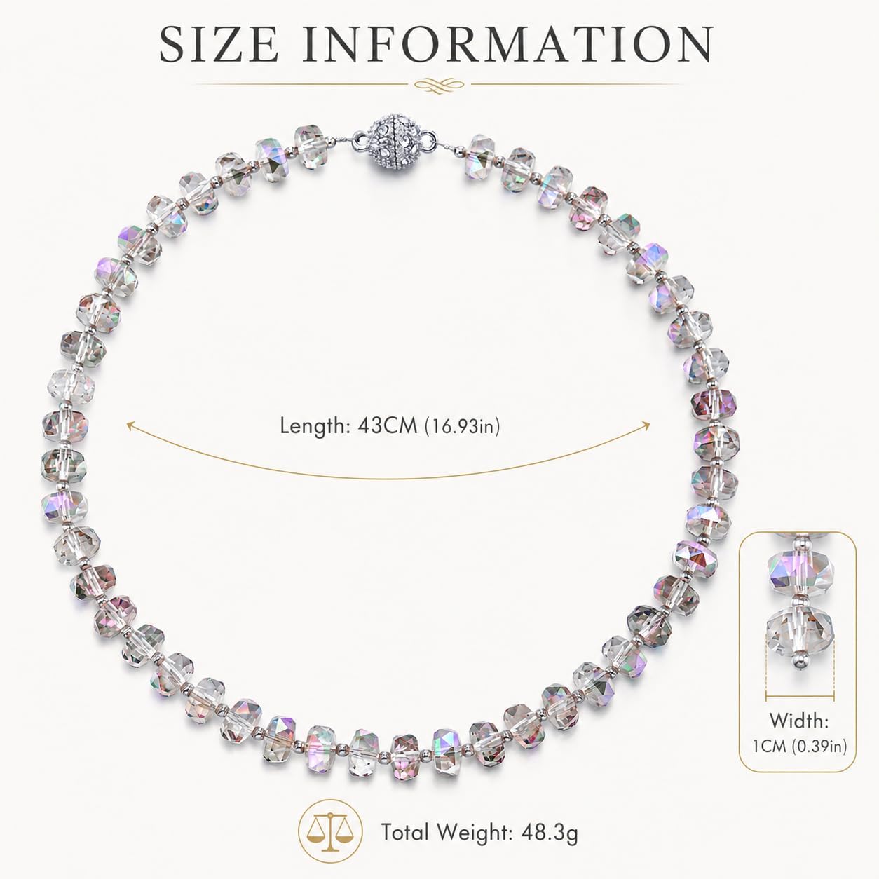 COOLSTEELANDBEYOND Aurora Borealis Crystal Bead Choker Necklace for Women, Iridescent AB Faceted Rondelle Beads, Shimmer Prom Party Jewelry