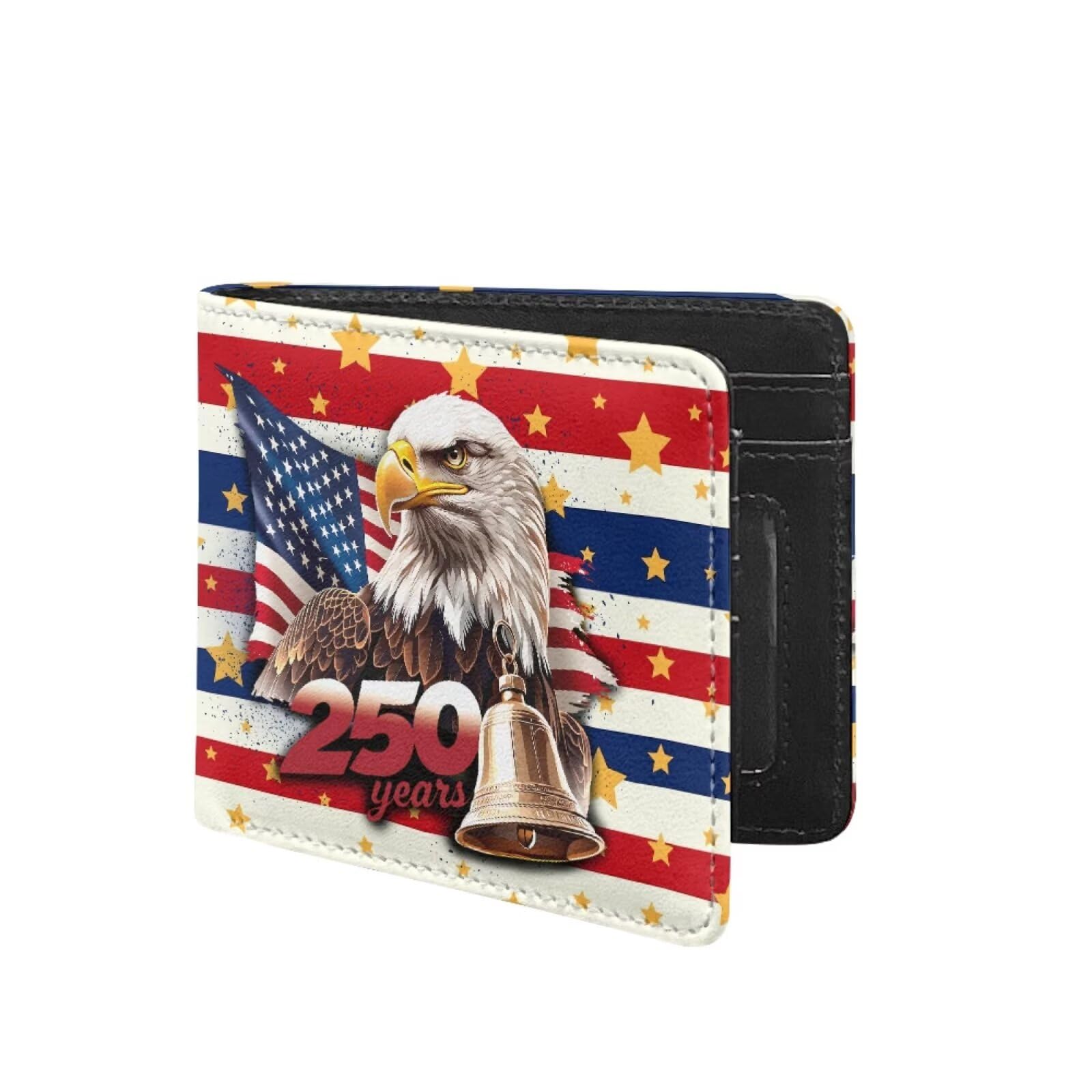 Coldinair 250th USA Anniversary Eagle Wallet for Teen Boys Kids Bifold Wallet Purse Leather Credit Card Cash Id Holder Cool Slim Bifold Small Coin Purses