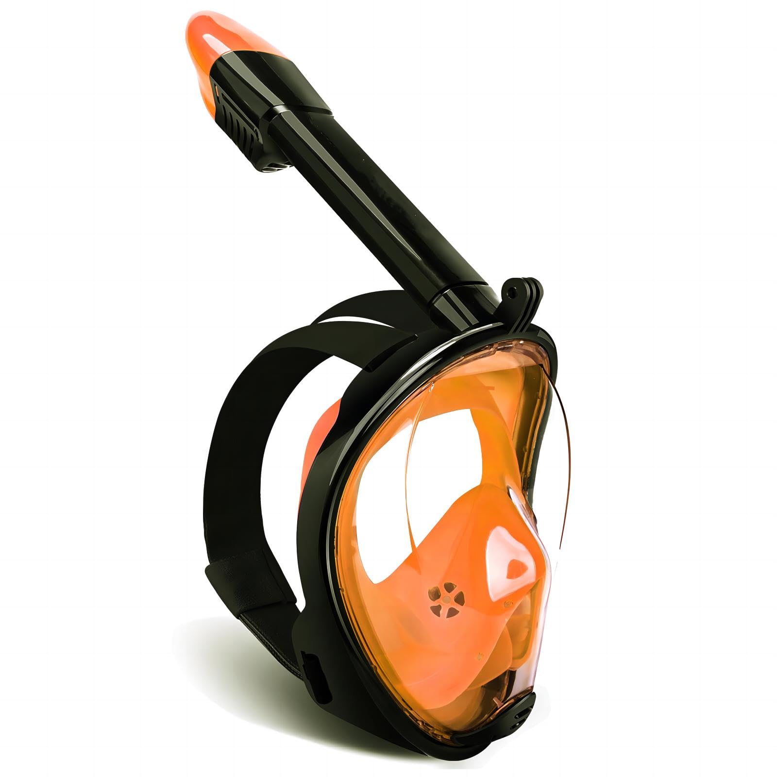 Full Face Snorkel Mask, Snorkeling Mask with Detachable Camera Mount, 180 Panoramic Anti-Fog Anti-Leak Diving Mask for Adult and Kids (Large/ X-Large, Black Orange)