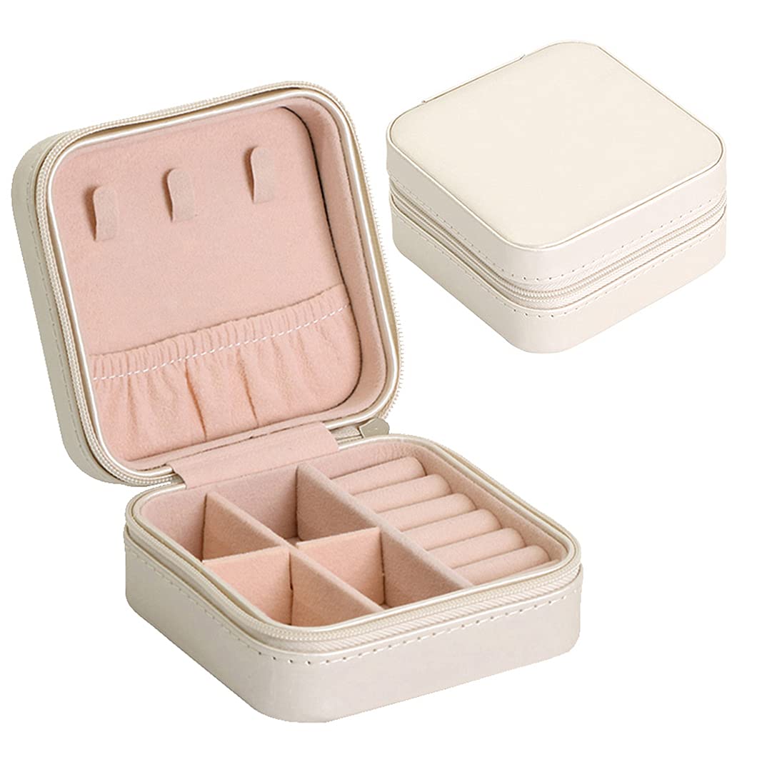 Rolin Roly PU LeatherJewelry Box Small Portable Travel Case with Zipper Withe Organizer Display Storage Holder for Women Rings Earrings Necklaces Bracelets Pendants
