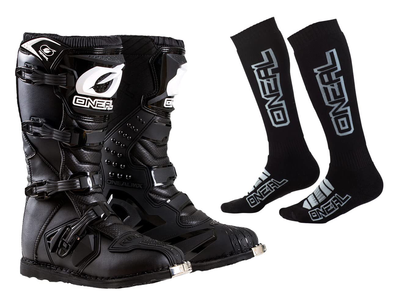 O'NEAL Rider Boots with Pro MX Socks Combo (Black, 10)