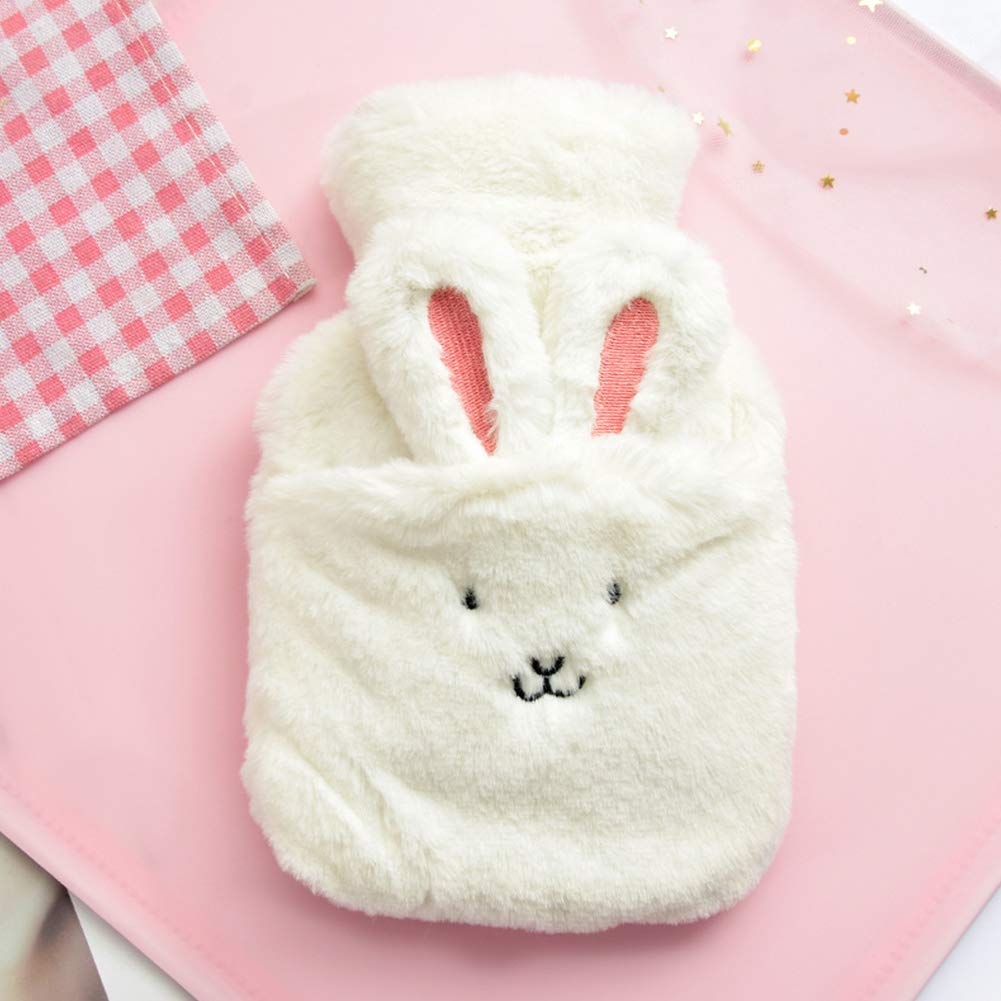 FairOnly Cartoon Hot Water Bottle Plush Warm Water Bag Plush Hot Water Bottle - White Rabbit Ear 500ml