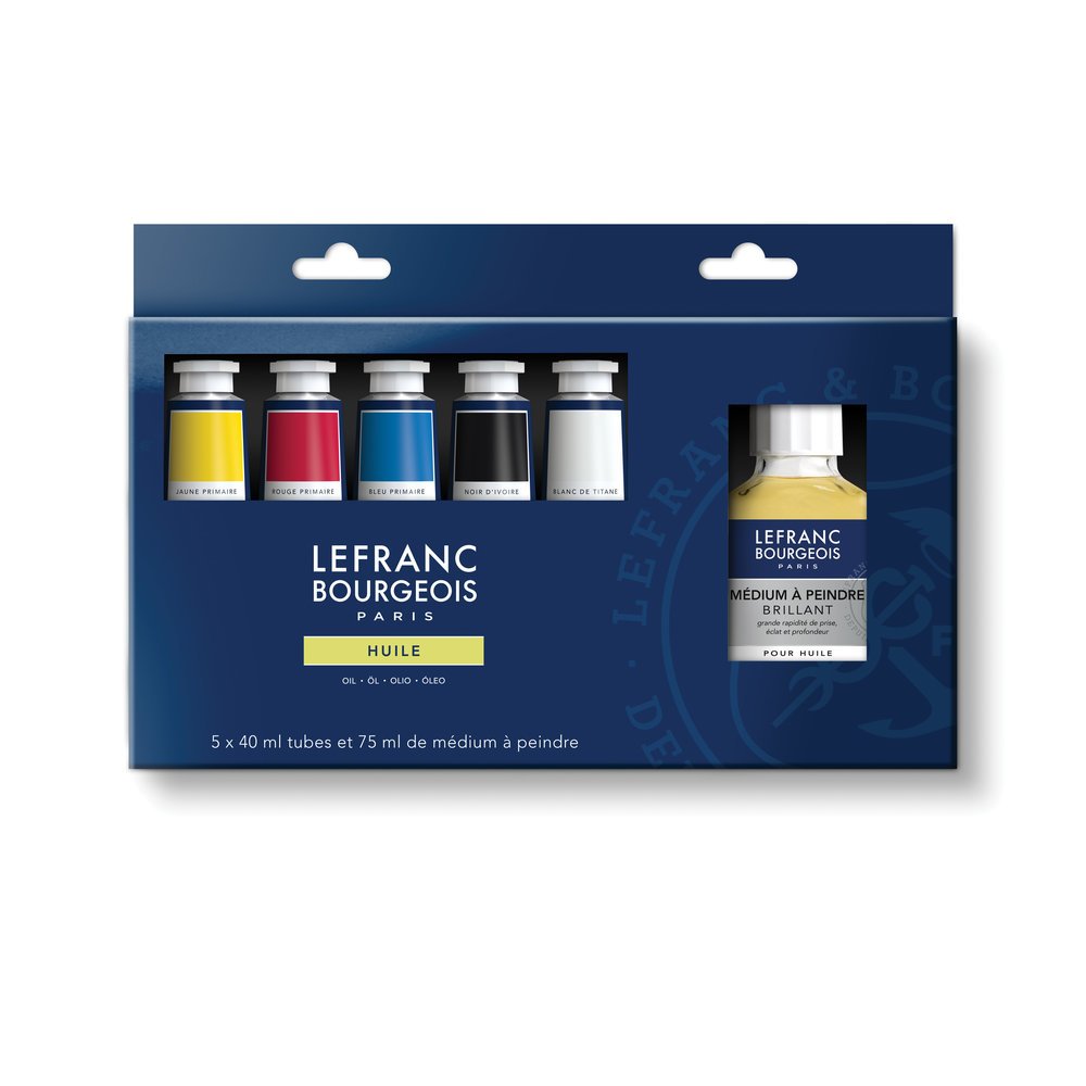 Lefranc & Bourgeois feine Ölfarben, Starterset fünf Farben in 40 ml Tuben und Malmittel 75 ml Flasche
