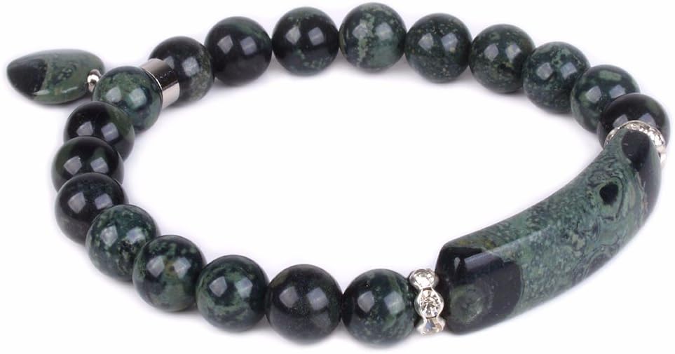 Justinstones Natural Kambaba Jasper Gem Semi Precious Gemstone Love Heart Charm Stretch Bracelet