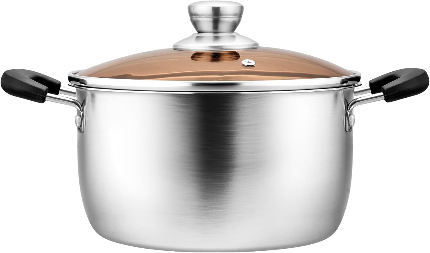 P&P CHEF Stockpot with Lid, Stainless Steel Cooking Stock Pot for Soup, Heat-Proof Double Handles with Visible Lid, Dishwasher Safe & Healthy, 4 Qt