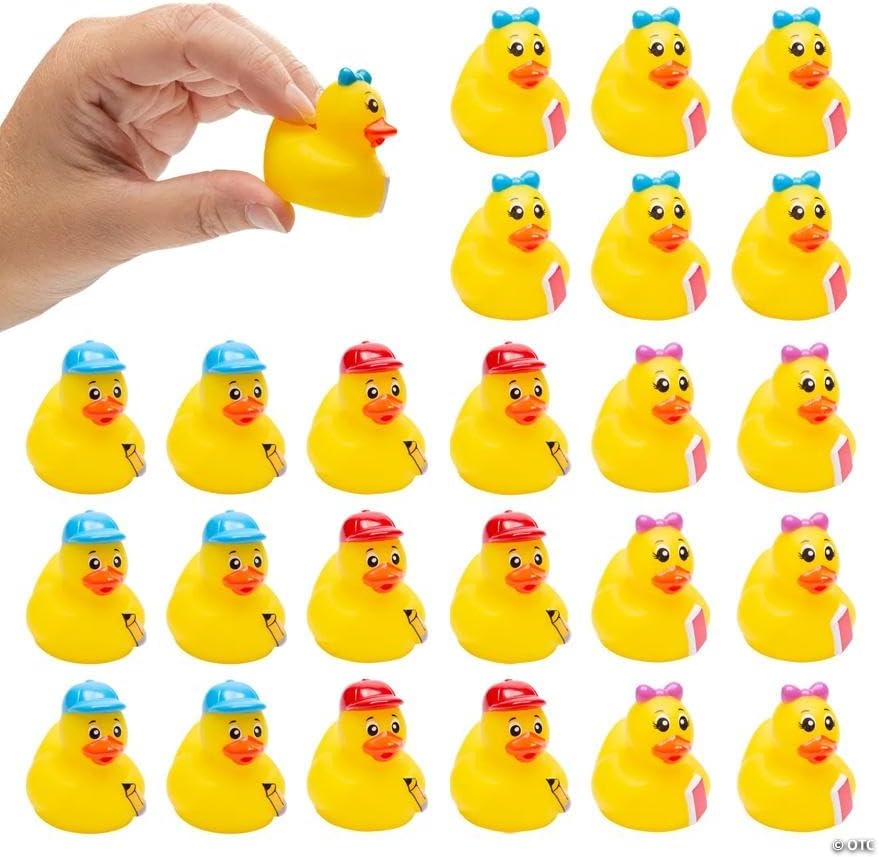 Fun Express 1 1/2" Mini Student Rubber Ducks with Pencils & Books – 24 Pieces