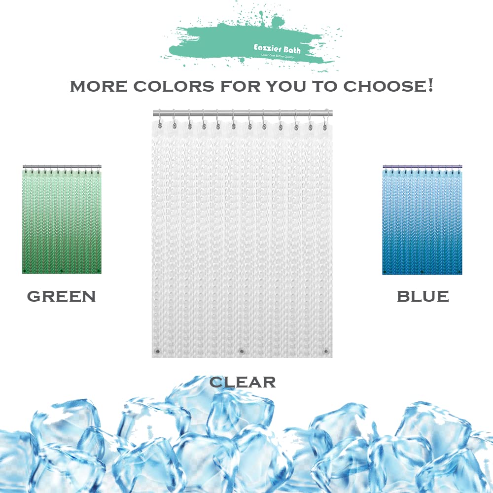3D Crystal Clear Plastic Shower Curtain Liner, 72x72 Inch Thin Lightweight Ice Cube Plastic Bathroom Shower Showroom Inner Curtain with Rustproof Metal Grommet Holes and Weighted Magnets