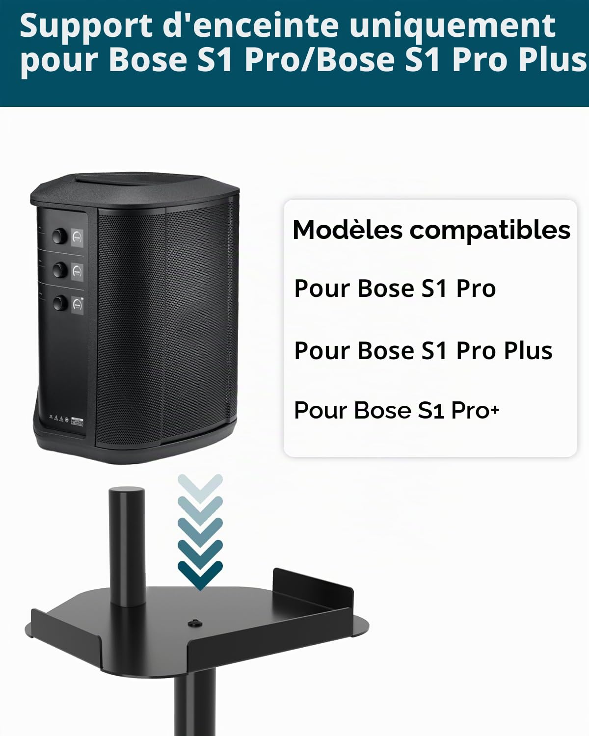 Support réglable en hauteur pour Bose S1 Pro/S1 Pro Plus/S1 Pro + support de sol, support d'enceintes, réglable en hauteur de 114 à 137 cm, pour haut-parleurs jusqu'à 9 kg, pour Bose S1 Pro