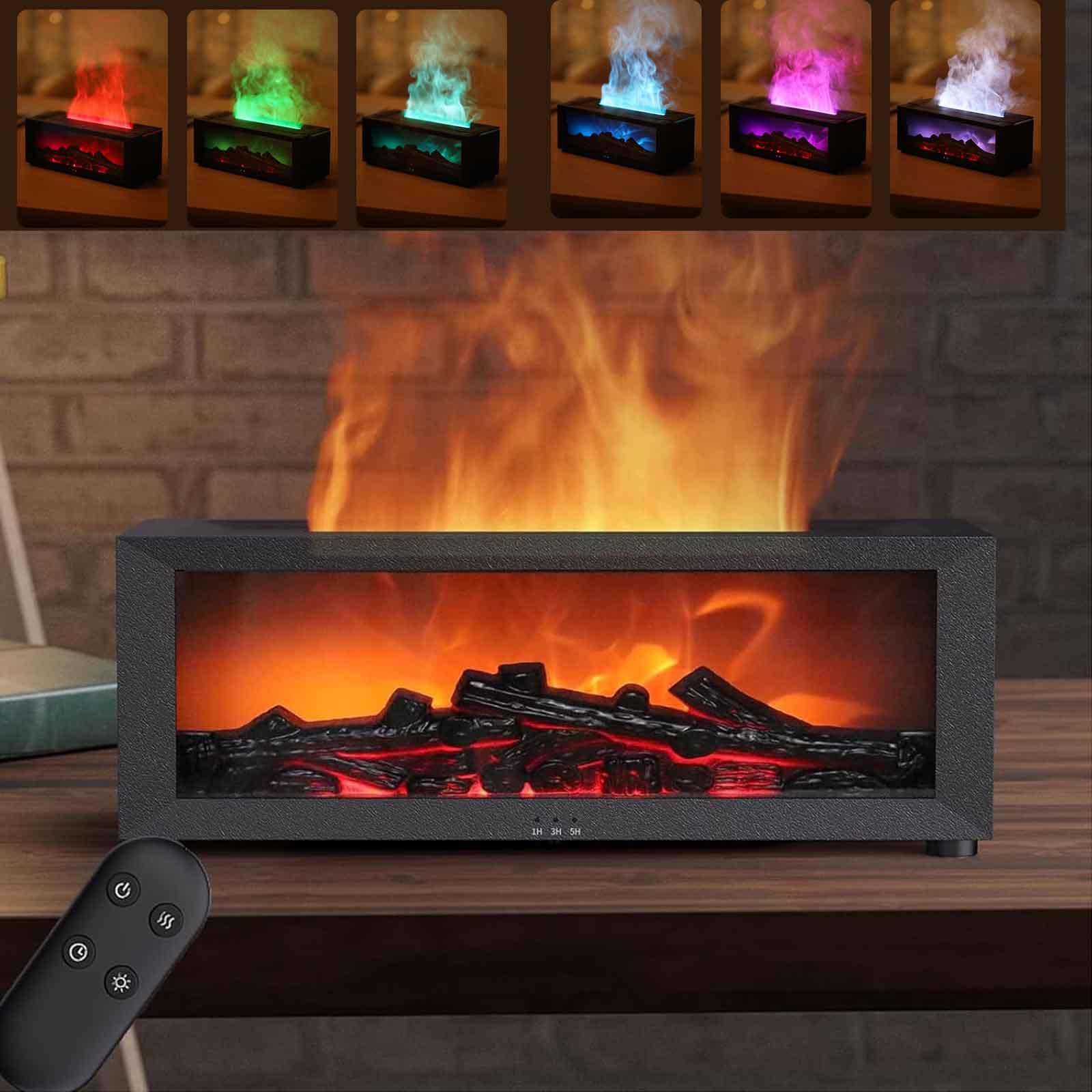 Mini Fireplace Diffuser, Fireplace Diffuser, Flame Diffuser, Fireplace Humidifier, Mini Fireplace Diffuser for Essential Oils, Flame Aroma Humidifier Diffuser, Fireplace Oil Diffuser (Black)