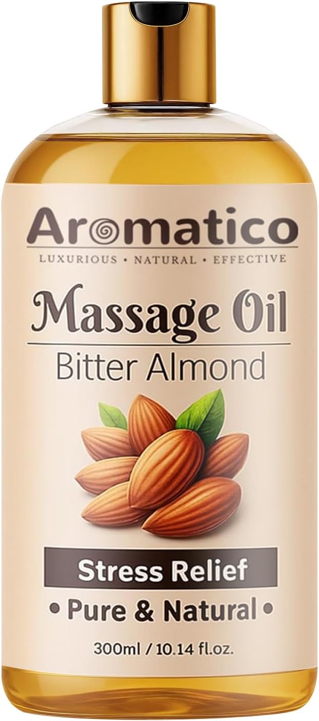 AROMATICO Almond Body Massage Oil for Men & Women - 300ml. Almond Massage Oil for Full Body Nourishment, Relaxing Aromatherapy Body Oil for Soft Smooth Skin