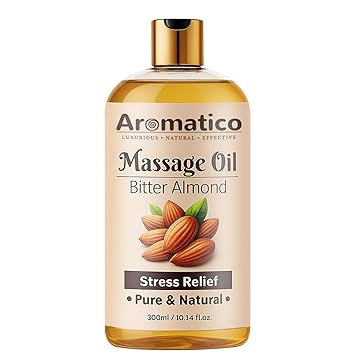 AROMATICO Almond Body Massage Oil for Men & Women - 300ml. Almond Massage Oil for Full Body Nourishment, Relaxing Aromatherapy Body Oil for Soft Smooth Skin