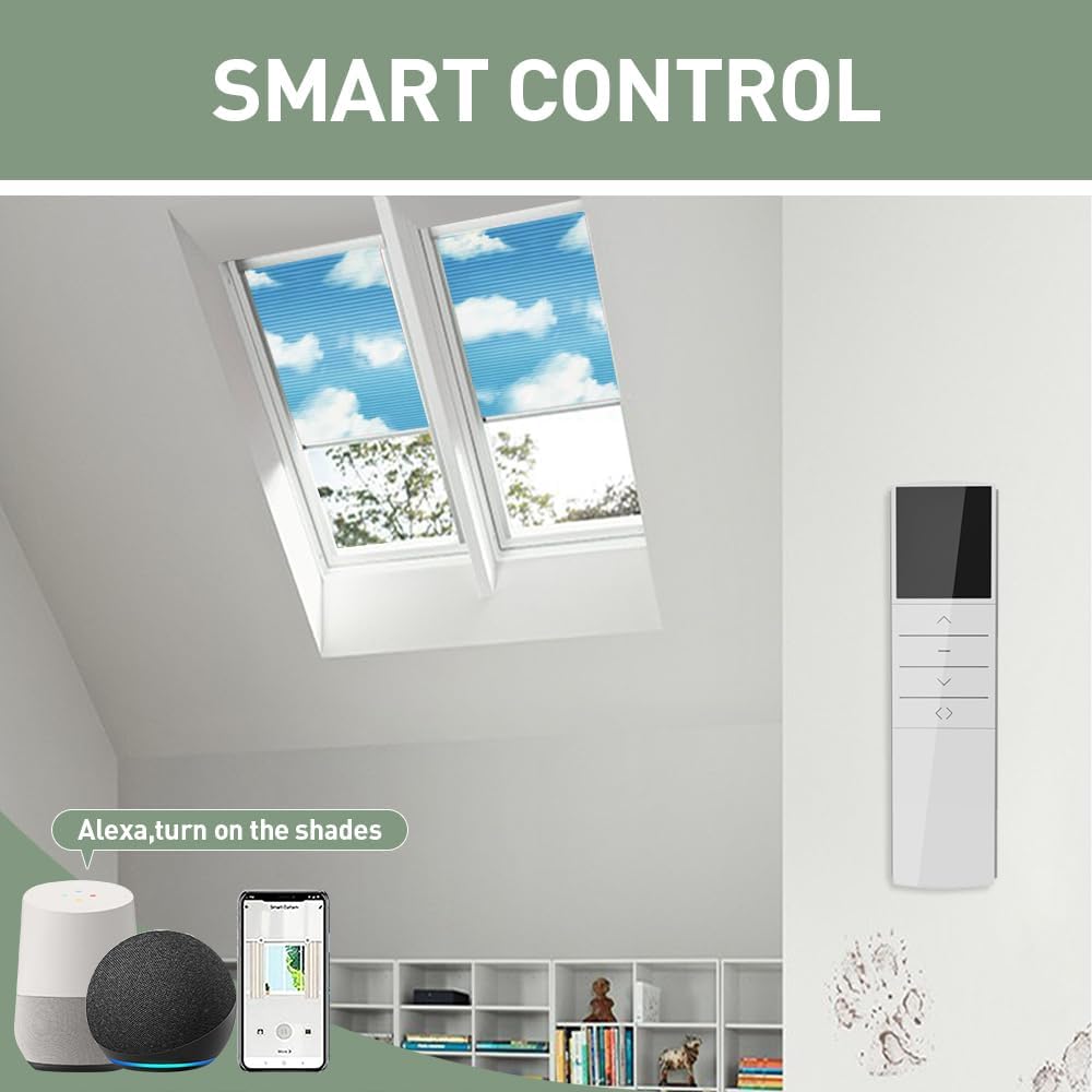 Zshine Motorized Cellular Shades Cordless Honeycomb Blinds Full Blackout Fabric Window Shades for Skylight (Blue Sky 93021I)