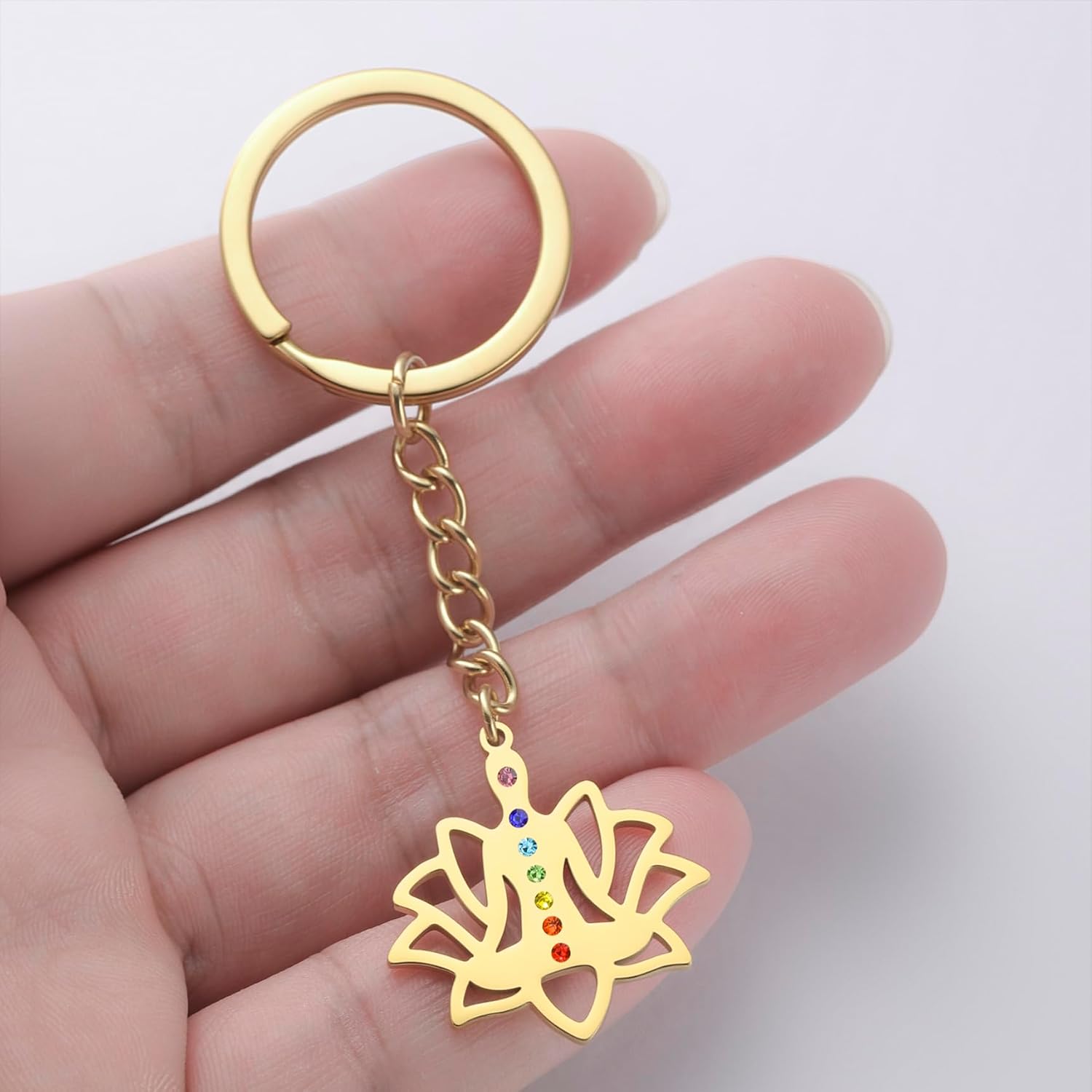 7 Chakra Lotus Flower Yoga Keychain Hindu Om Keychain Buddha Reiki Accessories Yoga Jewelry New Beginnings Gift image 4
