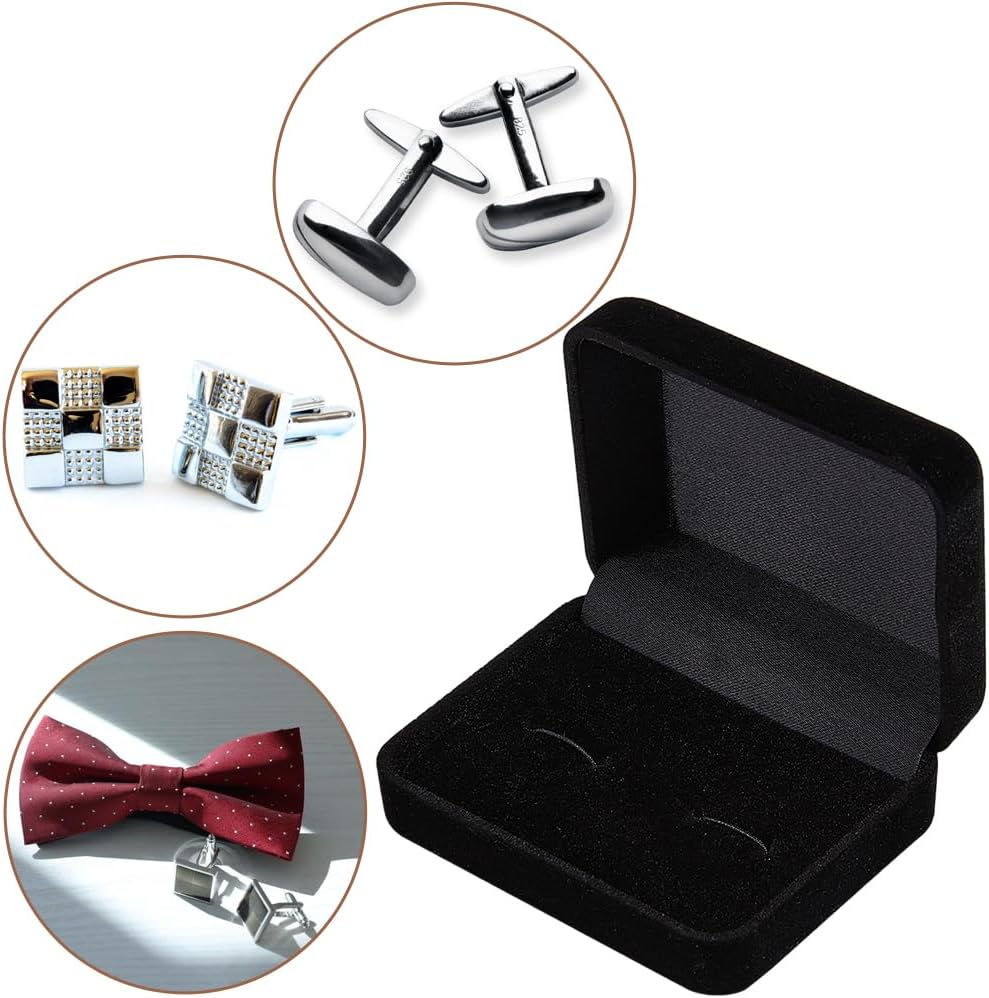 Beebeecraft 2Pcs Flocking Cufflinks Boxes Black Rectangle 3x2.4x1.2in Cuff Links Storage Box for Jewellery Display Earrings Ear Stud Holder Packaging Case Organizer Men Wedding Gifts