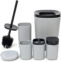 Vista 8 de Juego de 6 accesorios de baño completo, soporte para cepillos de dientes, dispensador de jabón, cubo de basura de basura, jabonera, taza