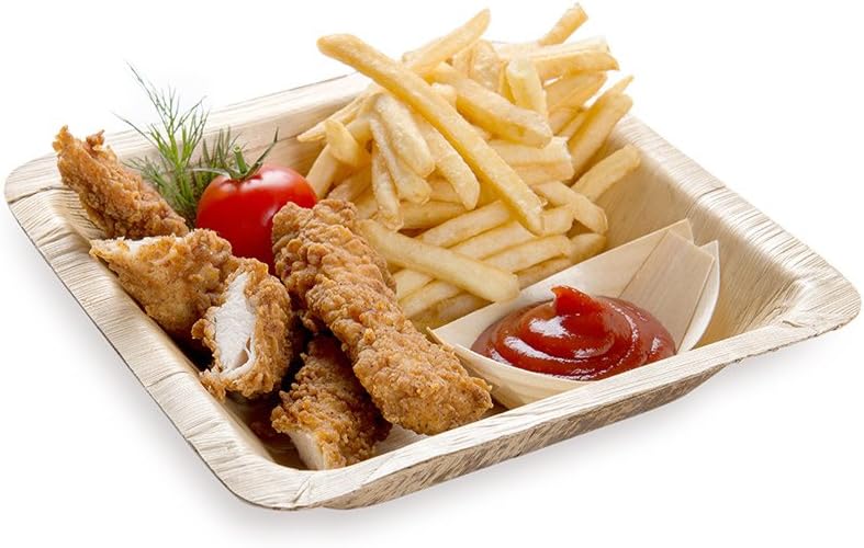Restaurantware 9 x 9 Inch Plates With Glass Holder 50 Sustainable Disposable Cocktail Plates - Built-In Cup Holder Bamboo Serving Plates For Parties Wedding Banquets Or Catered Events