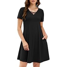KORSIS Women's Dresses Summer Casual T-Shirt Short Sleeve Criss Cross V Neck Swing Beach Vacation Sundress Dress with Pockets
