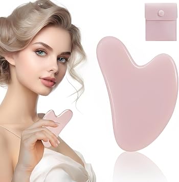 Gua Sha Face Massager Stone, Natural Jade Gua Sha Tool for Physical Therapy, Self Care Routine & Relaxation, Skin Care Gifts for Women & Men Pink