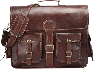 18 Inches Leather laptop bag for men and women| Dark Brown Genuine leather briefcase bag for men Vintage Look Handmade leather messenger bag for men 17 inch Laptop fits Perfectly Unique & Classy