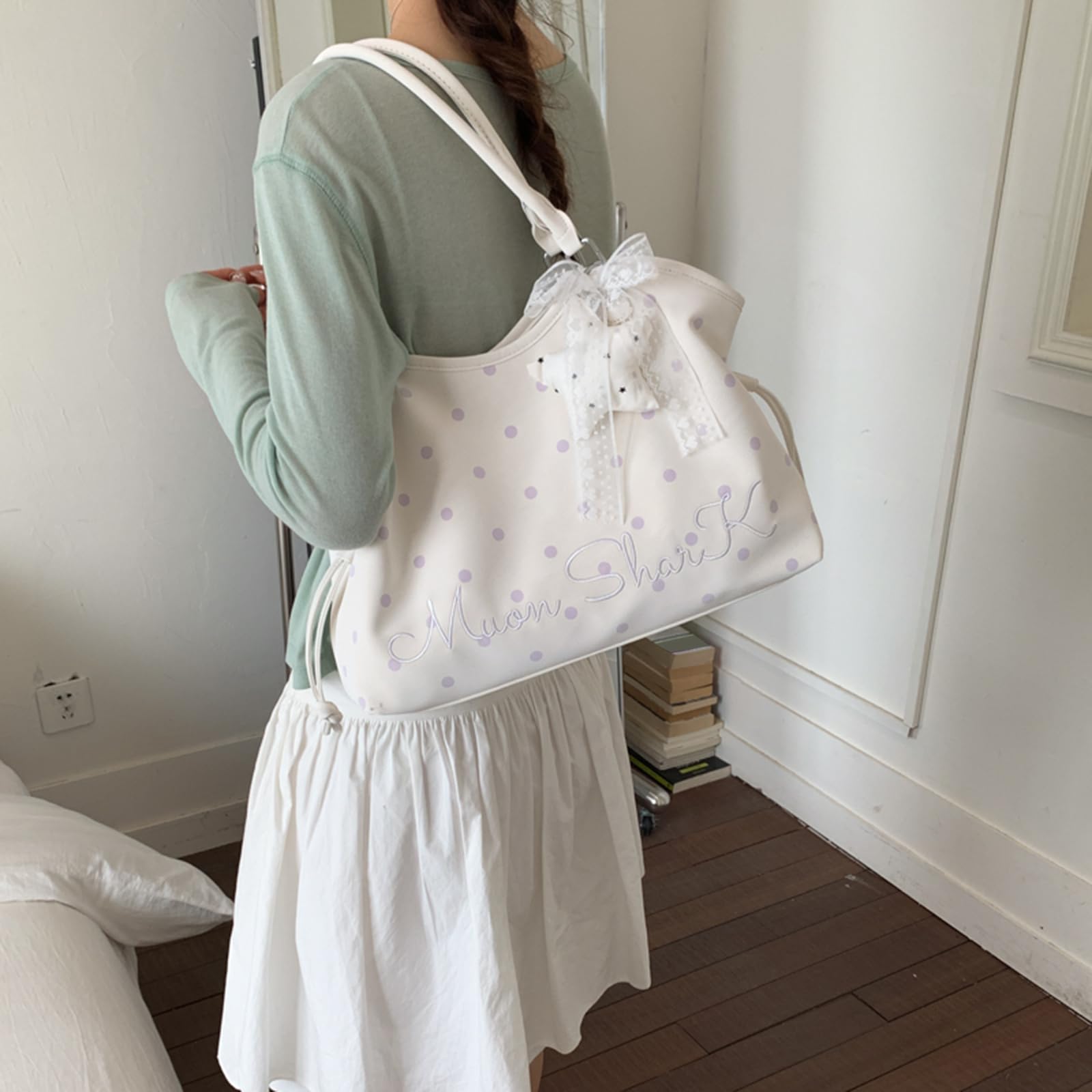 Bolso de mano de piel sintética con lunares para mujer, bolso de hombro multicolor, gran capacidad, casual, para el trabajo y ocio