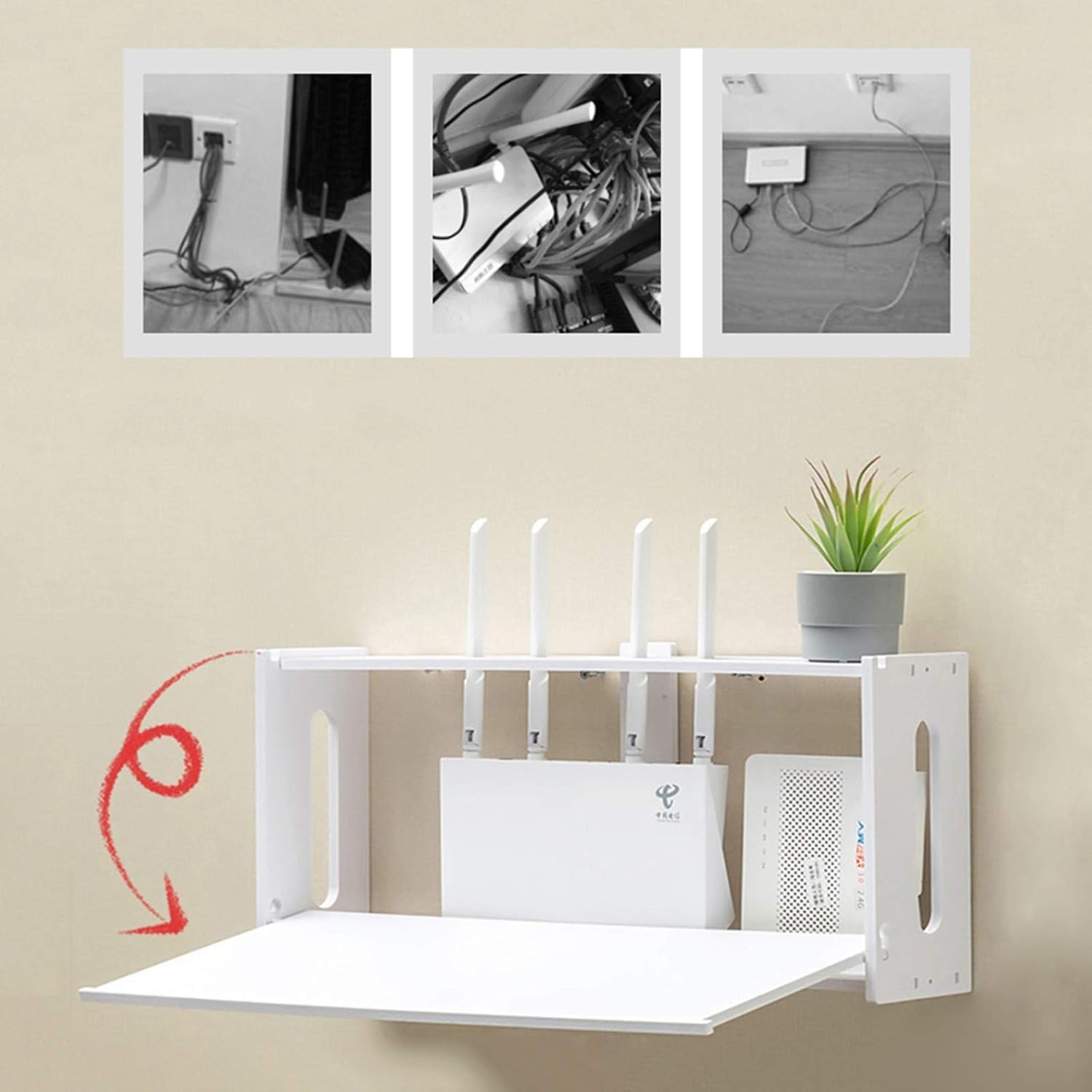 Support mural pour routeur WiFi, étagère flottante pour la maison et le bureau, 48 x 11,5 x 40 cm