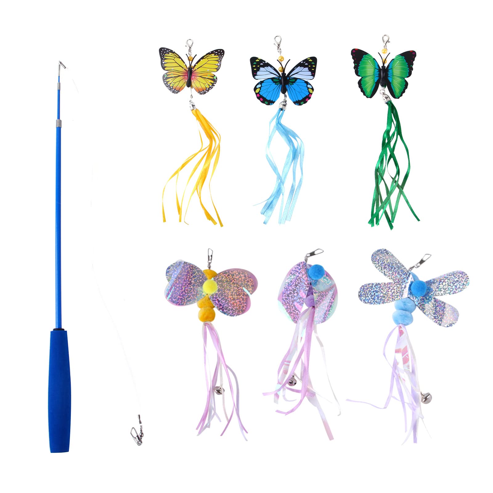 Btgghytr 7 Pcs/Set for Cat Teaser Toy Wand for Butterfly Dragonflies for Cat Teaser Refills Fun Toy for Cat for Play