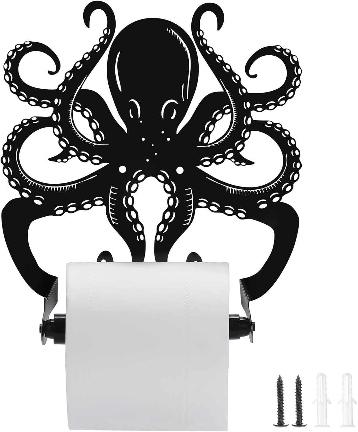 Blulu Octopus Toilet Paper Holder Black Iron Decorative Nautical Toilet Roll Paper Holder Wall